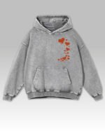 Bluza oversize z kapturem <br>Spadające serca <br>Haft, Efekt sprania